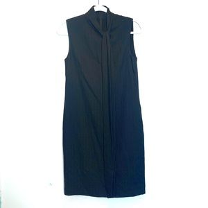 Les Copains Black Pinstripe Sheath Dress Tie Neck Sleeveless